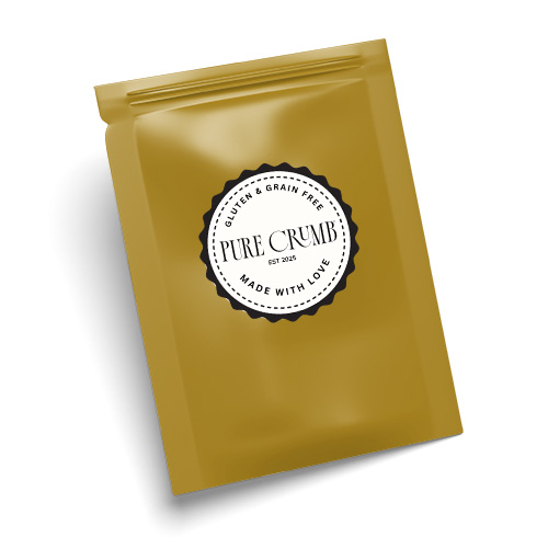 Image of a gold mylar bag with Pure Crumb label on it