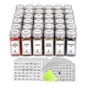 Image of a set of glass spice jars labeled for easy organization